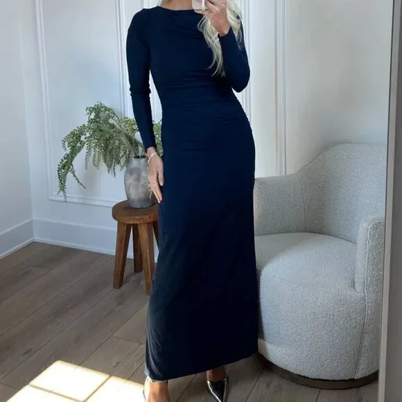 chinese dress ladies Abercrombie & Fitch A&F Modal-Blend Collection Navy Blue Fitted Dress  The  Saved Collection